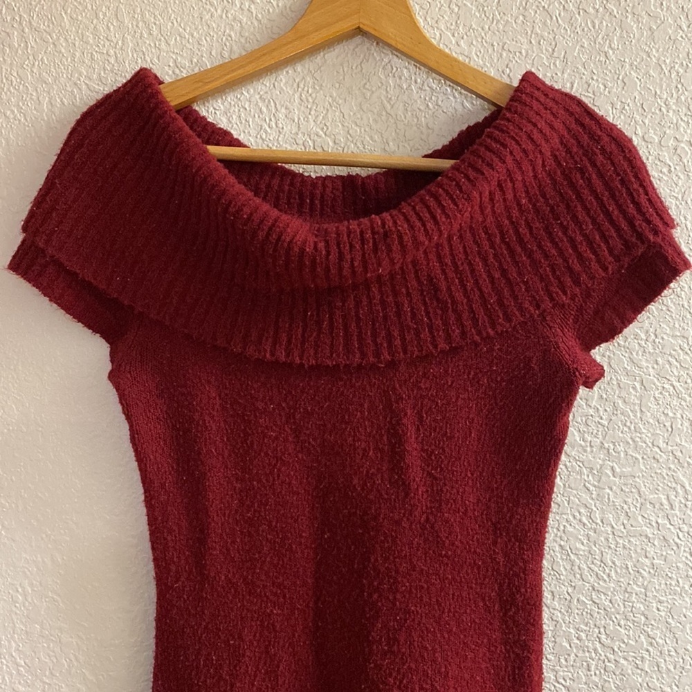 LOVE rocks wine‎ red cowl neck long short sleeve tunic sweater